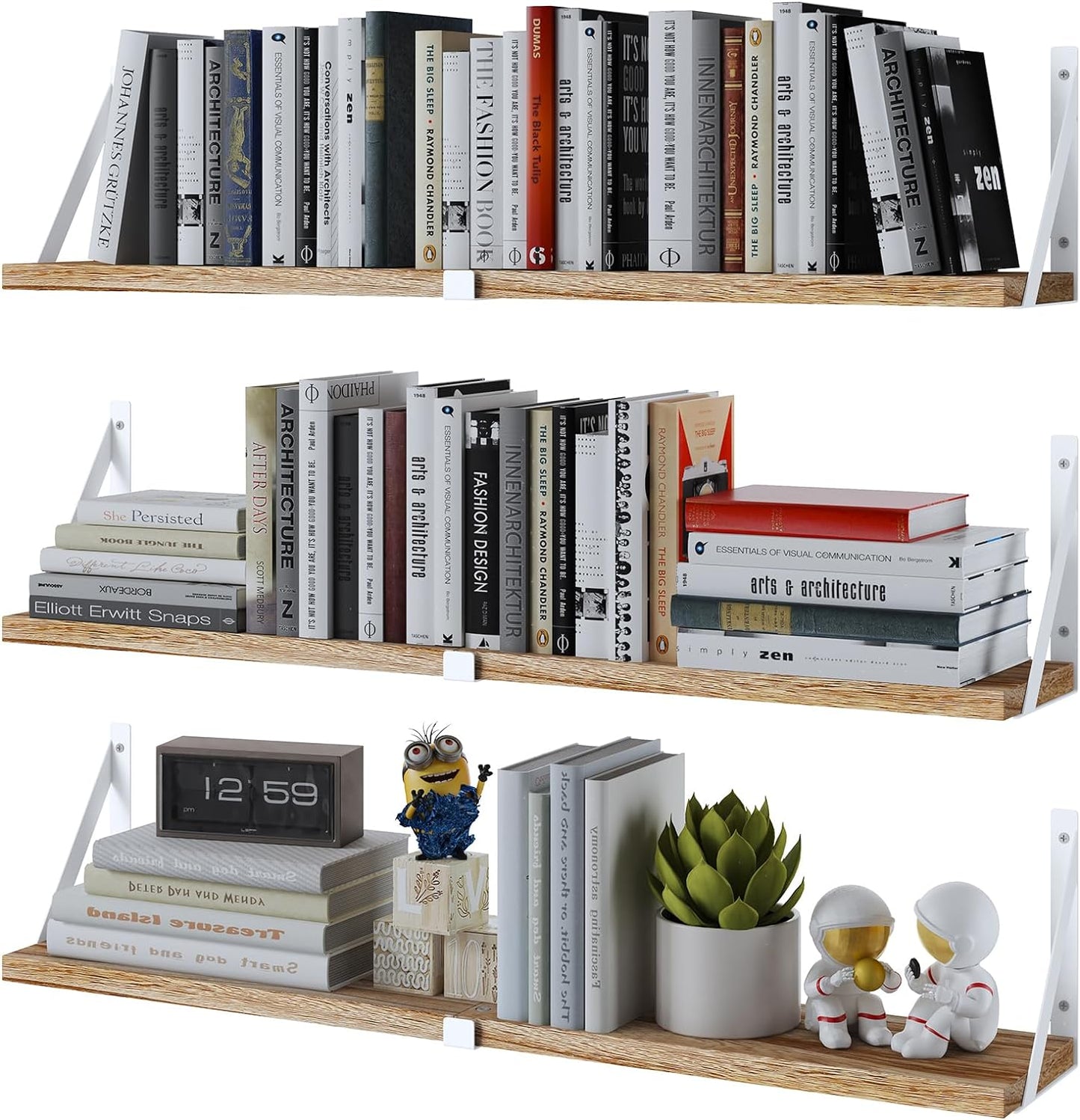 Austin yan Floating Bookshelf ,33inch, Wall Mounted Shelves for Living Room, Kitchen Organization,Bathroom, Bedroom Décor,Hanging Decorative Wall Shelves,Set of 3 White