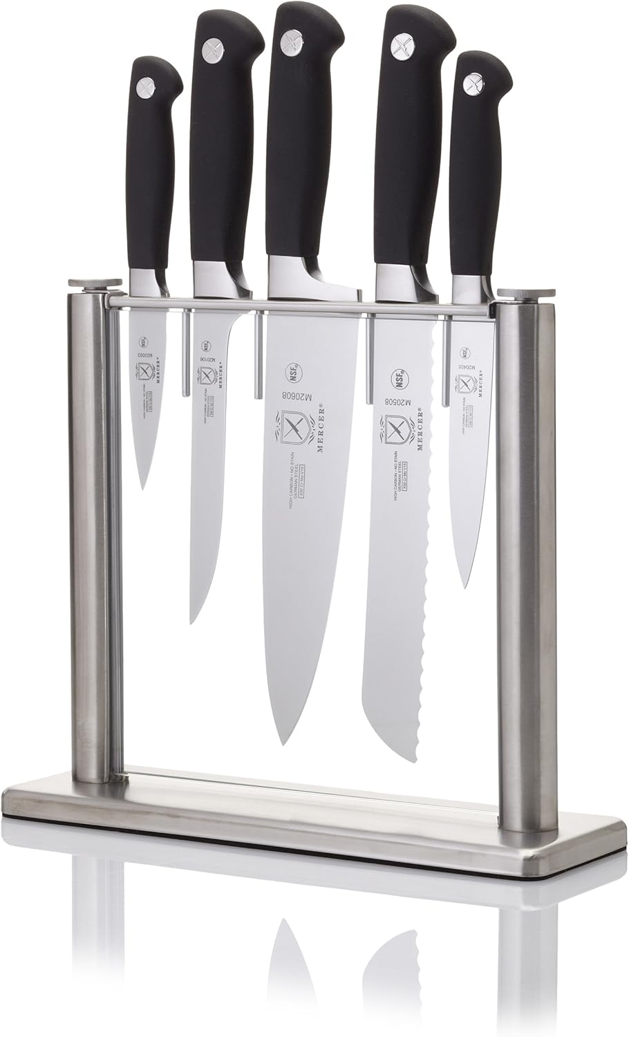 Mercer Culinary M20000 Genesis 6-Piece Forged Knife Block Set, Tempered Glass Block,Black
