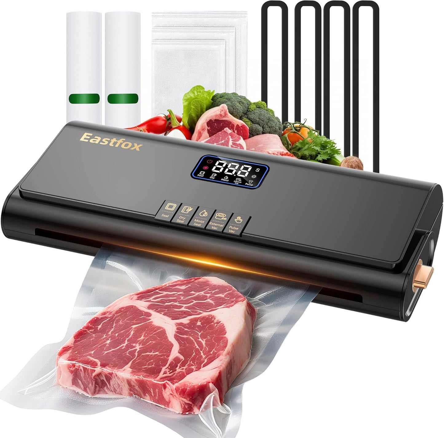 Vacuum Sealer Machine, Automatic Food Vacuum Sealers for Food, 10-in-1 Moist\/Dry Modes with Built-in Cutter & Bag Storage, Air Suction Hose, Digital Countdown, 2 Roll Bags 19.68ft, 30 Vacuum Bags