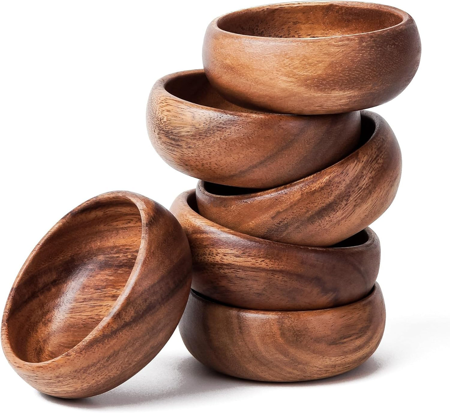 Casa\/Legno Small Wooden Bowl 4"x4"x1.5" \u2013 Wood Serving Dish, Rustic Bowl for Food, Wooden Plate Set for Kitchen or Dining, Small Snack or Salad Dish, Set of 6