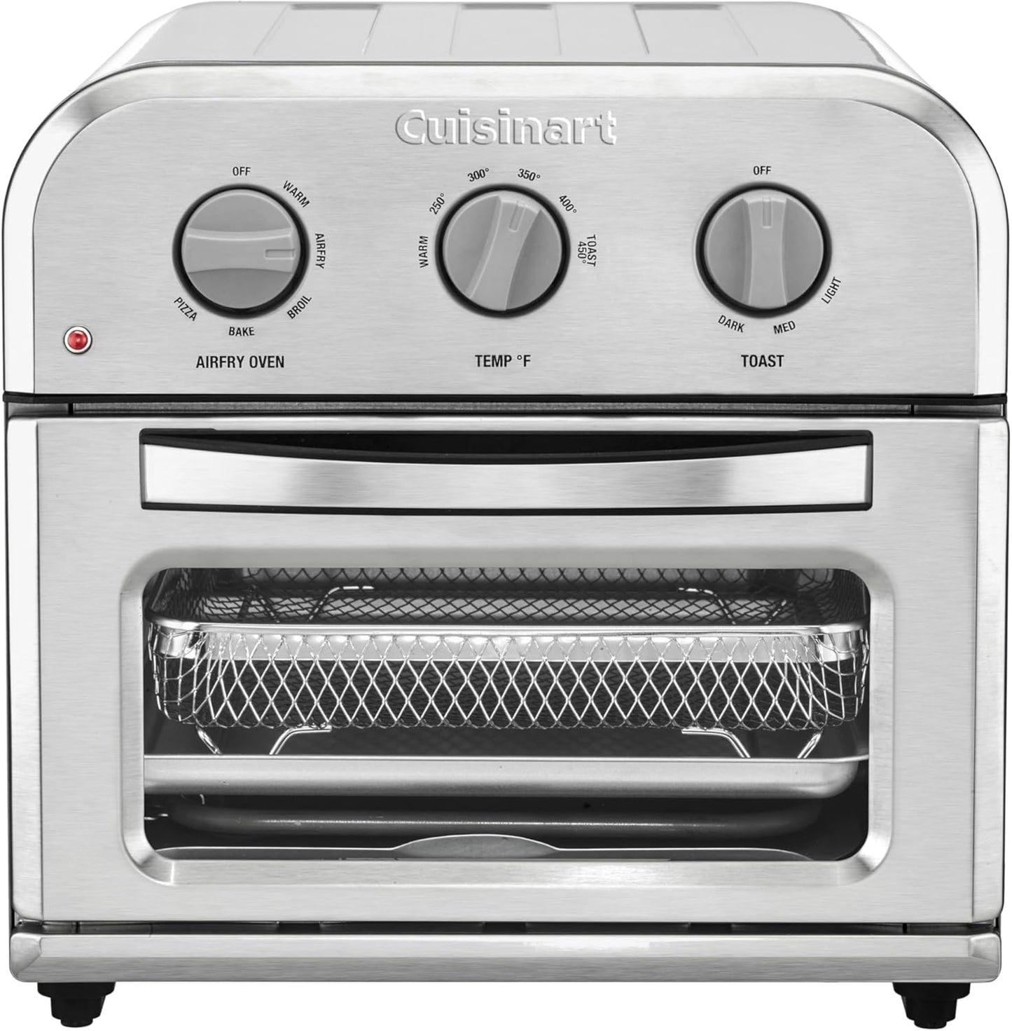Cuisinart Compact Air Fryer Toaster Oven, Stainless Steel Fryer with 6-in-1 Functions, Adjustable Temperature, Includes Oven Rack, Baking Pan and Air Fry Basket, TOA-26