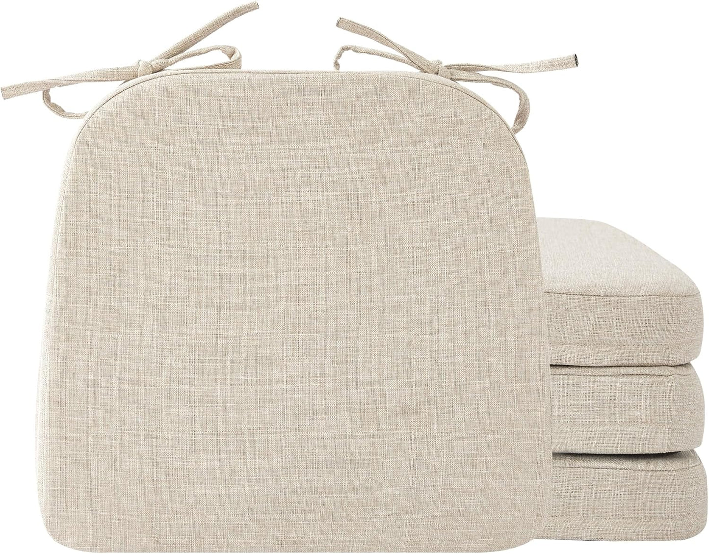 Ruqmuis Chair Cushions for Dining Chairs, 2" Thick Seat Cushions for Kitchen Chairs, D-Shaped Chair Pads with Washable Cover, Ties and Non Slip Backing, 17'' x 16'', Set of 4, Beige