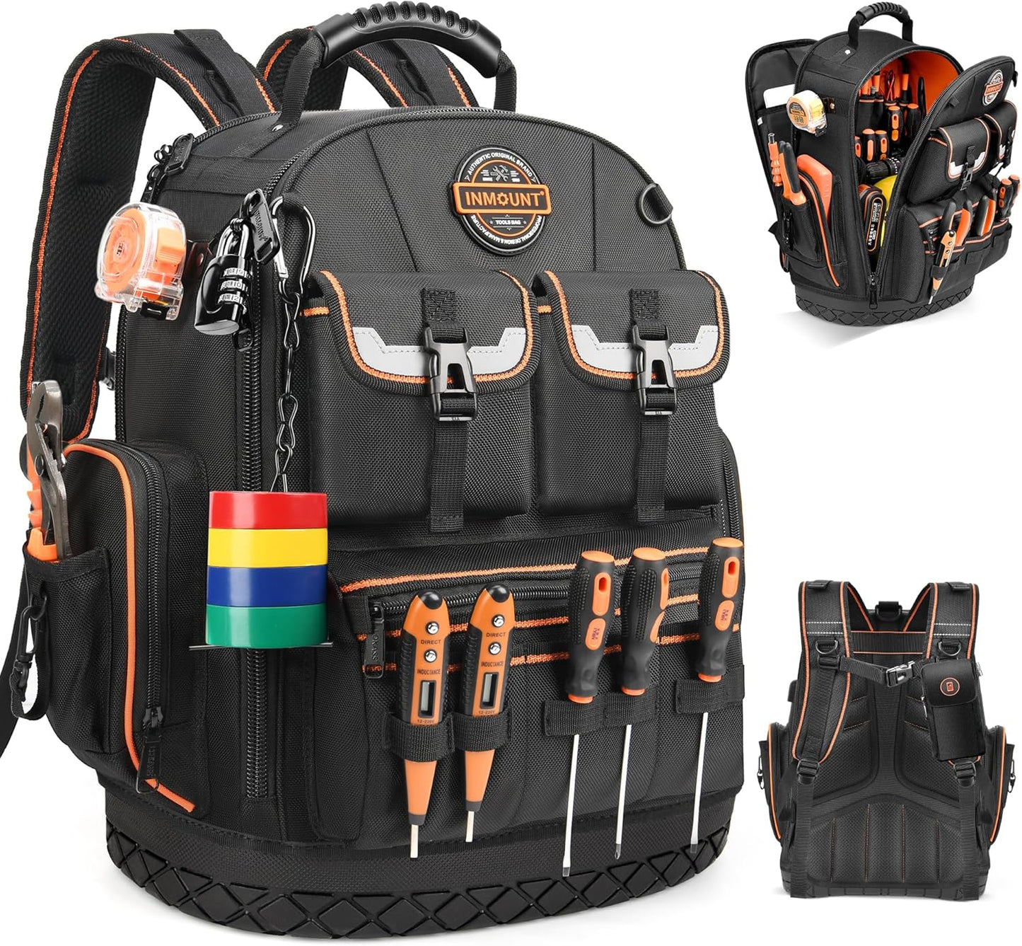 Tool Backpack Heavy Duty, Tool Bag Backpack for Men Women, Electrician Tool Bag with Laptop Compartment, Waterproof Molded Base, 1680D, Durable Multi-Use Pocket for Electrician Construction