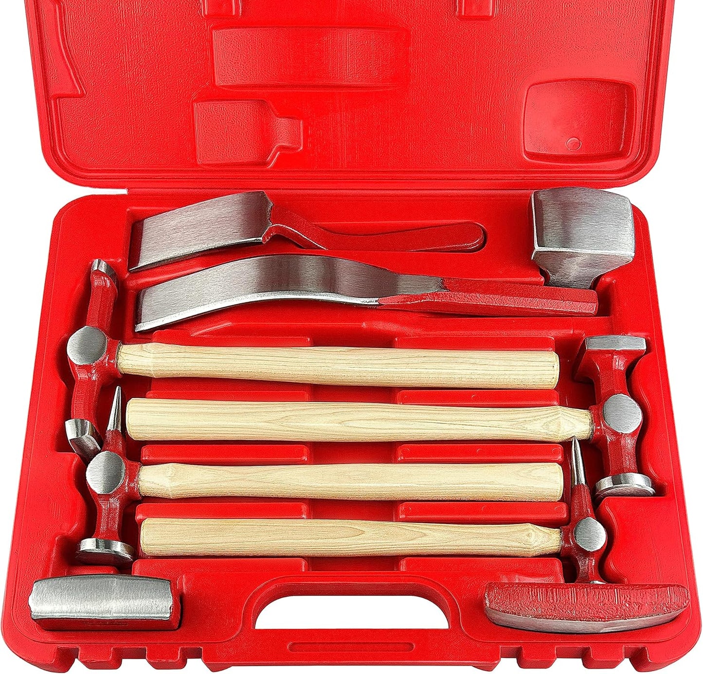 C&T 9 Piece Heavy Auto Body Repair Tool Hammer Dolly Set, Car Body Repair Tool Kit with Carrying Case, Hickory Handles,Fender Repair kit