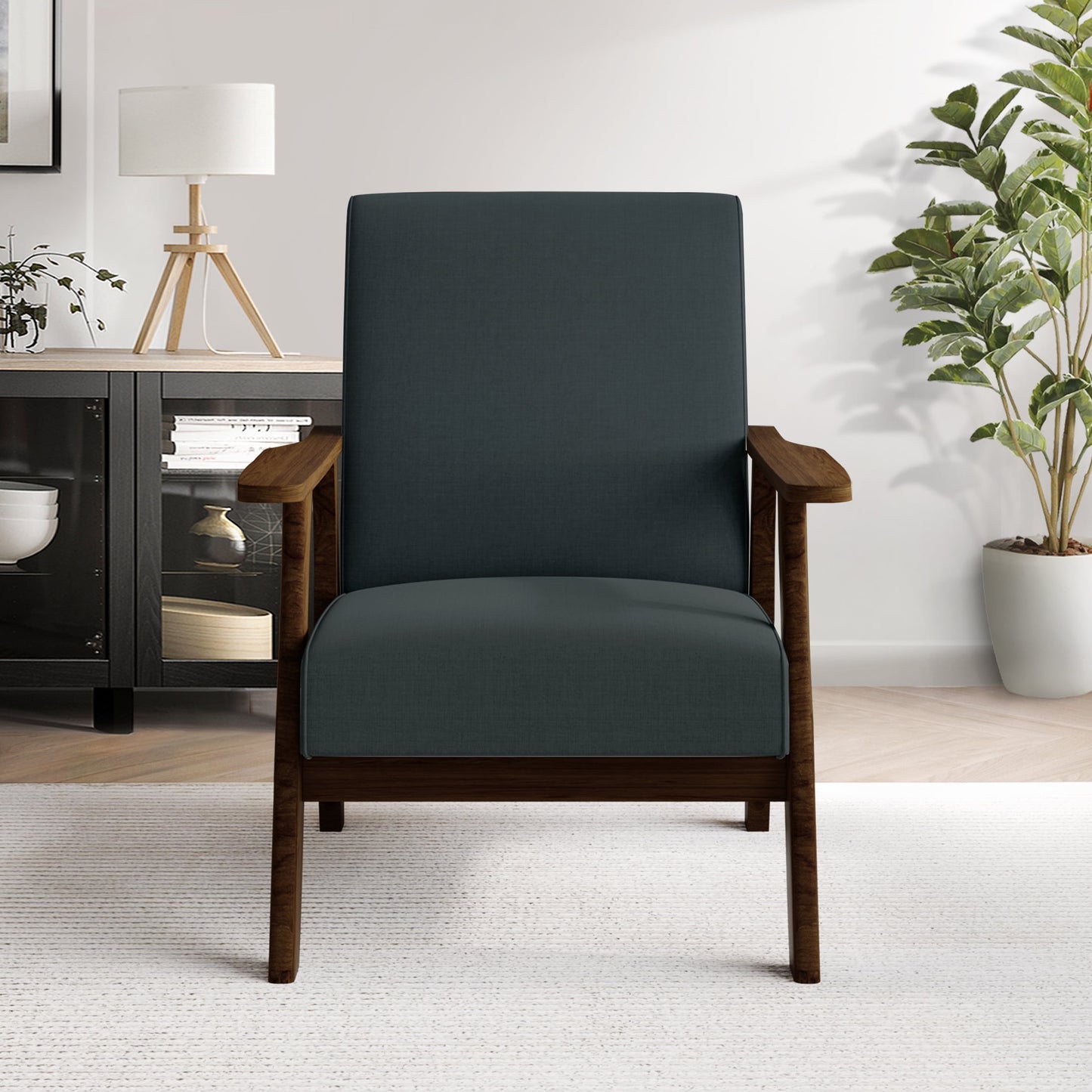 Castle Place Mid-Century Upholstered Linen Accent Chair, Charcoal Grey