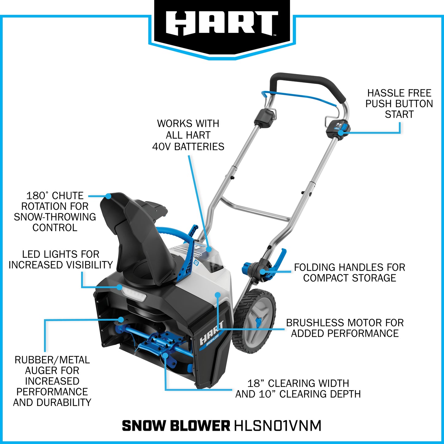 HART 40V 18" Snow Blower (Battery Not Included)
