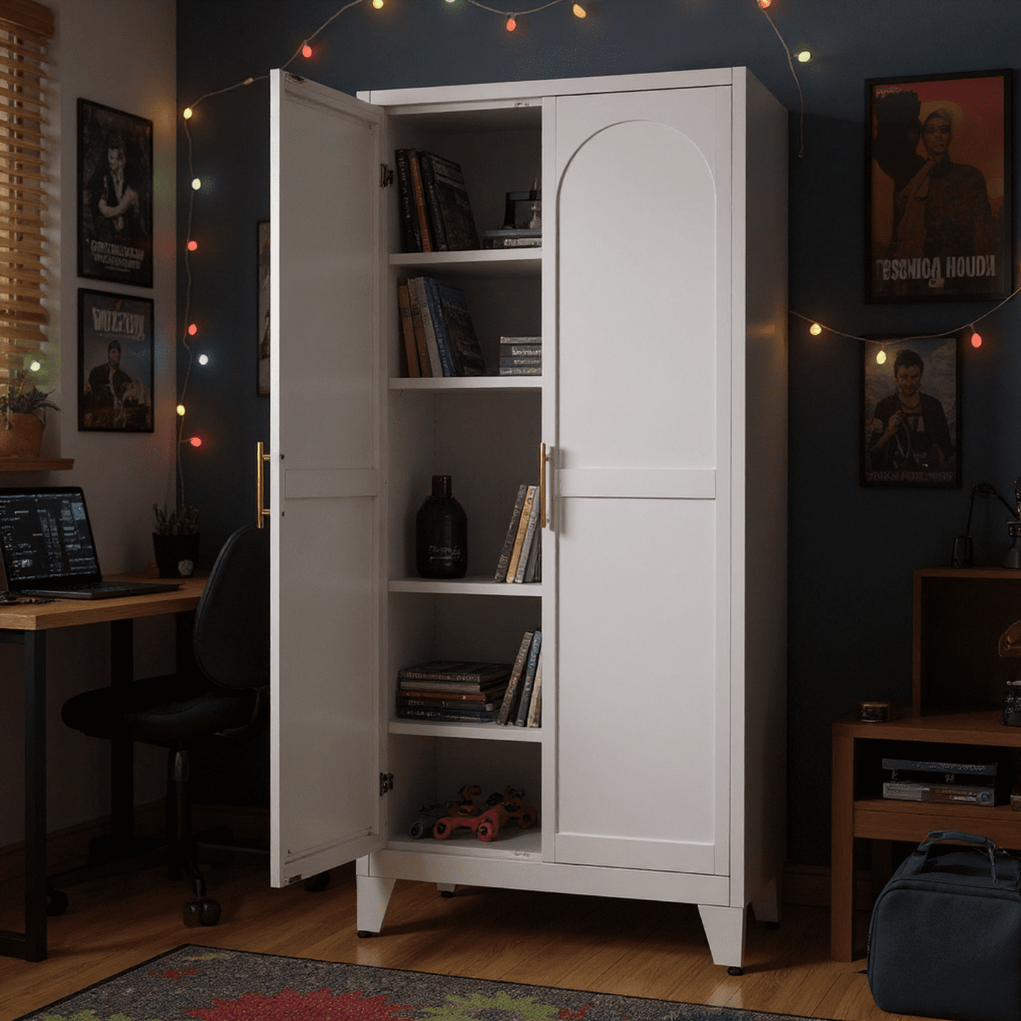 Homy Casa Media Storage Cabinet with Adjustable Shelves, 2-Door Tall Storage Organizer for CDs, Games