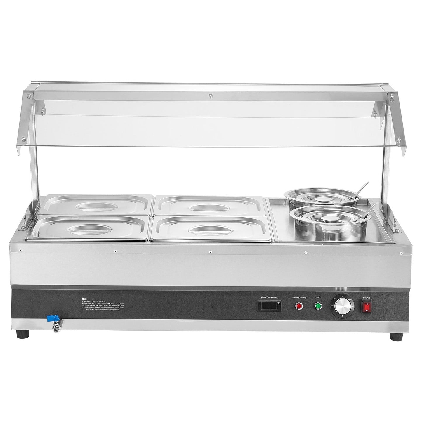 KFFKFF Commercial Soup Warmer, Electric Food Warmer Steam Table Countertop Bain Marie Two 6.34QT Pots & Four 1/2 Pans,86~185°F Adjustable Temp,1500W
