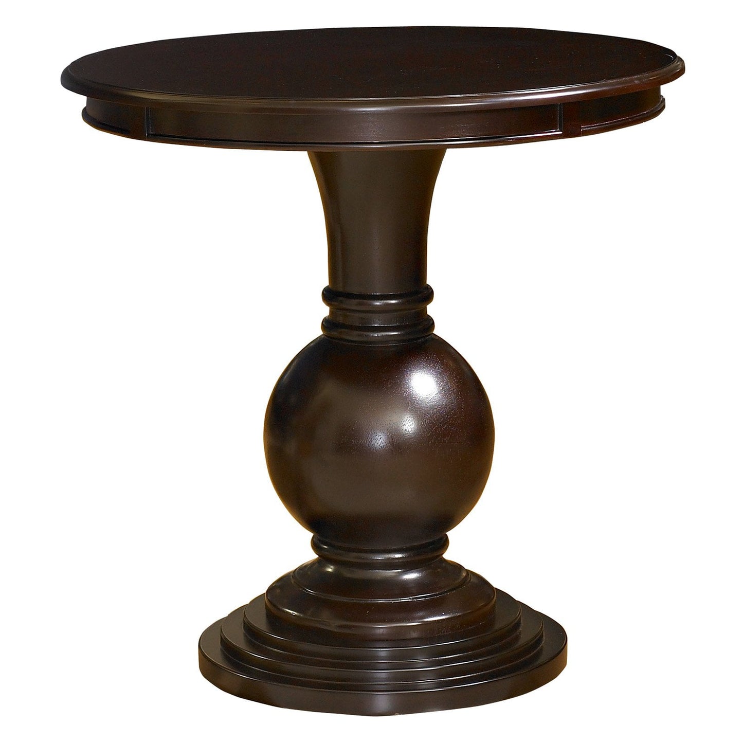 Linon Amelia Round Wood Accent Table Pedestal Base 26.5" High in Espresso