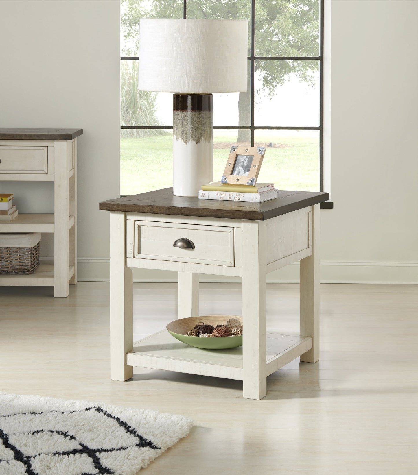 Martin Svensson Home Monterey End Table, Cream White and Brown