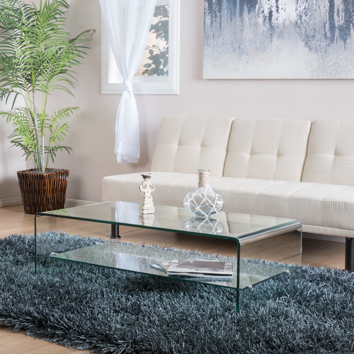 Noble House Roman Glass Coffee Table with Shelf