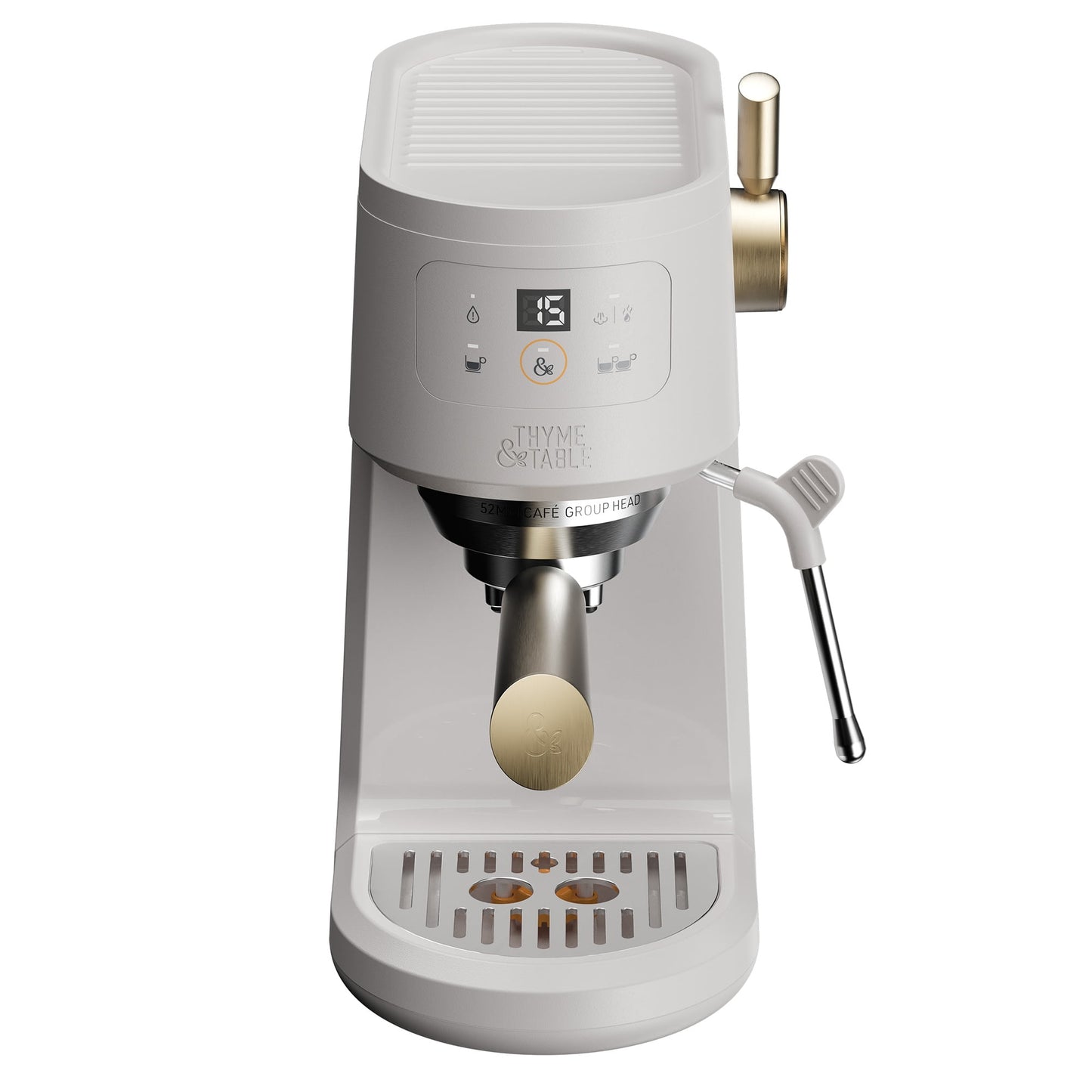 Thyme & Table Barista Mini Espresso Machine with 15-Bar Pressure and Steam Wand, Sand White