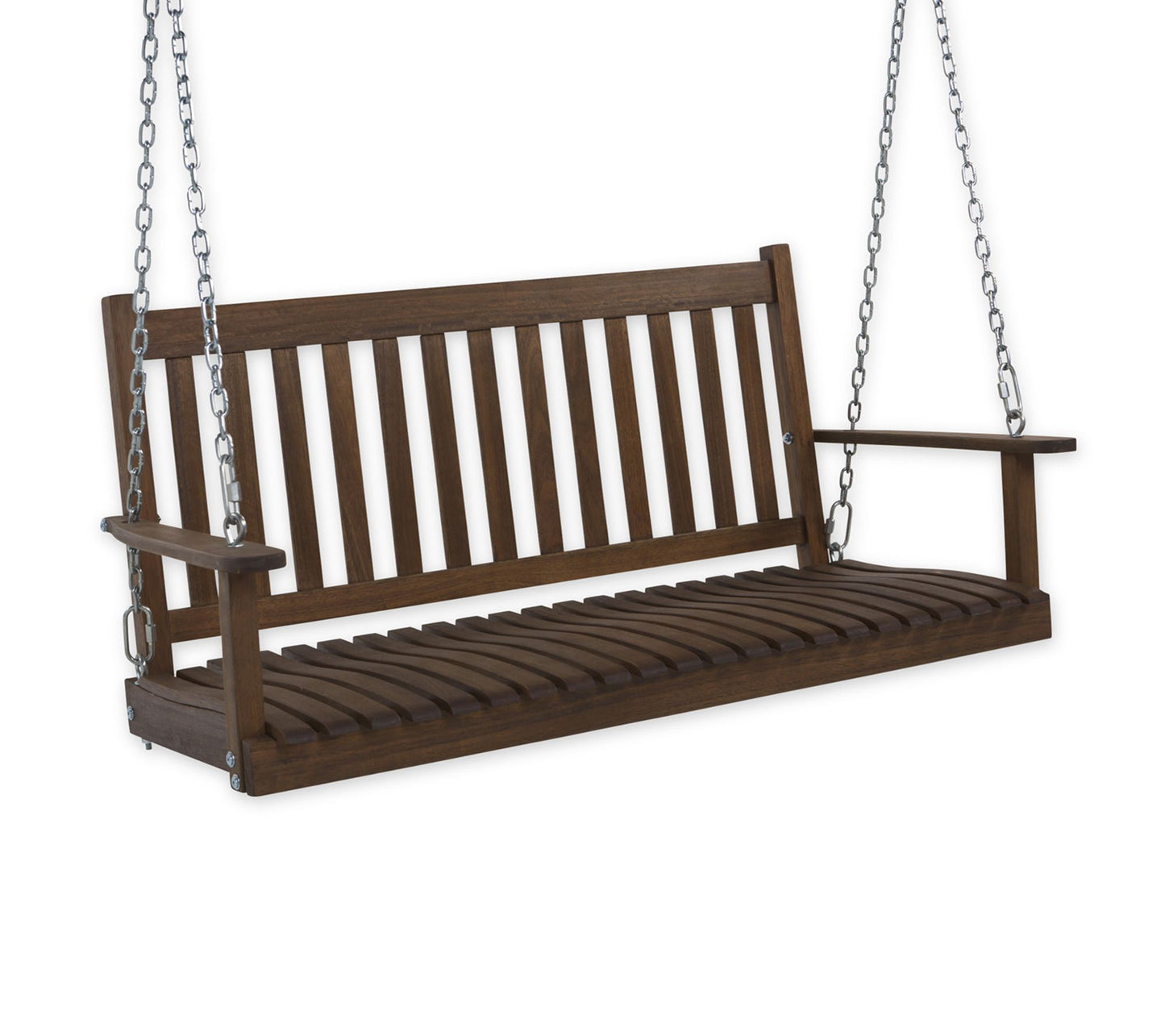 Evergreen Natural Stain Slatted Wood Porch Swing