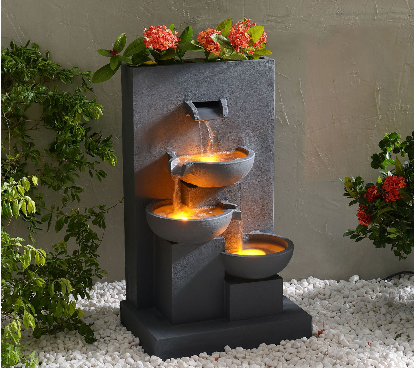 Teamson Home 29.13" Outdoor Water Fountain, LED Lights, Gray