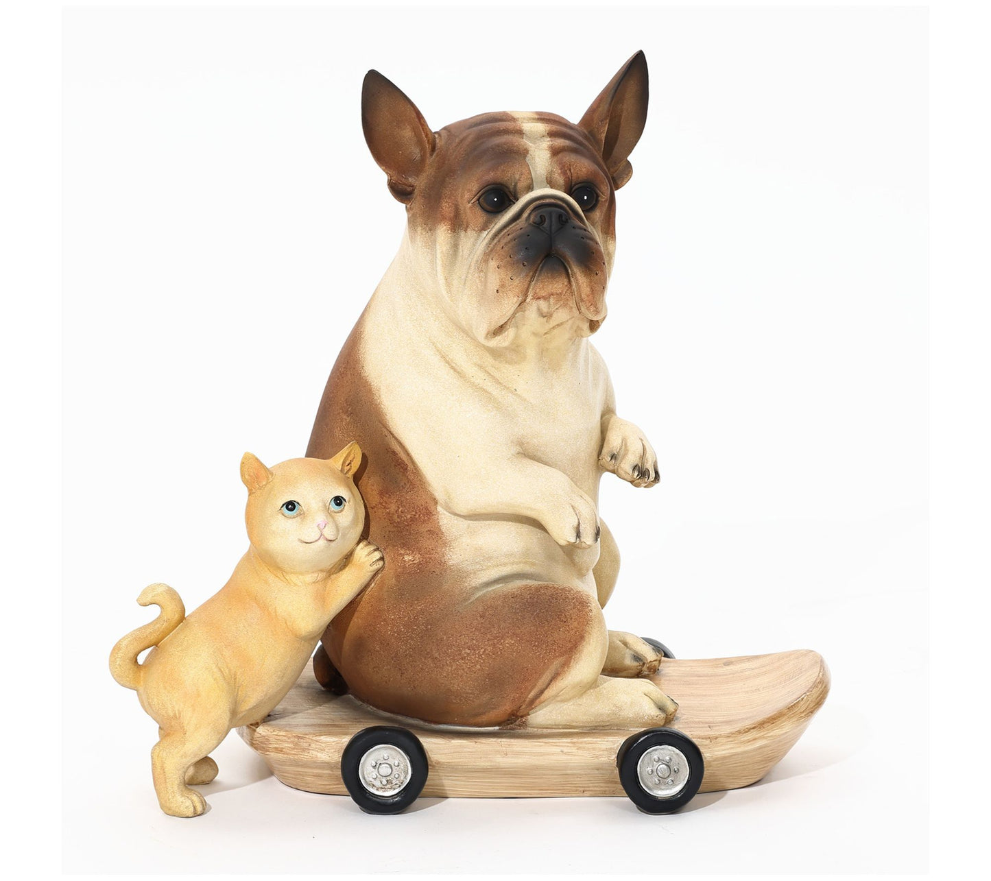 LuxenHome Kitten and Dog with Skateboard Resin Statue