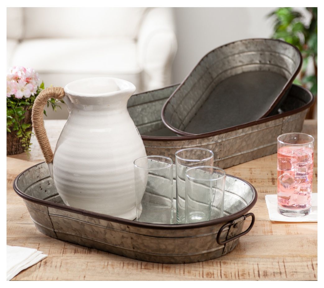 Oval Galvanized Metal Planter Trays by Gerson International