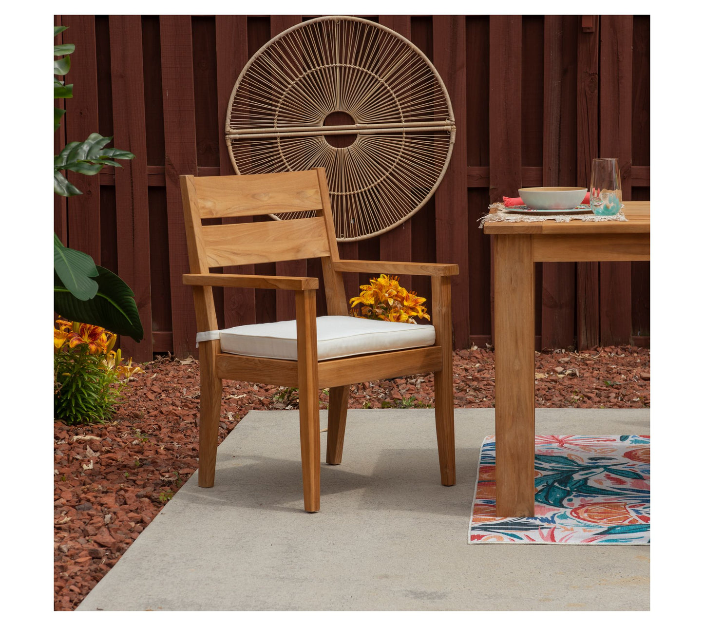 Linon Home Teak Cannon Dining Armchair With Seat Cushion