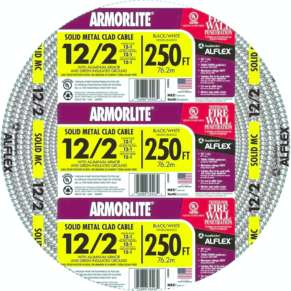 Southwire Armorlite 250-ft 12/2 Solid Aluminum MC (Metal Clad) Cable 68580055