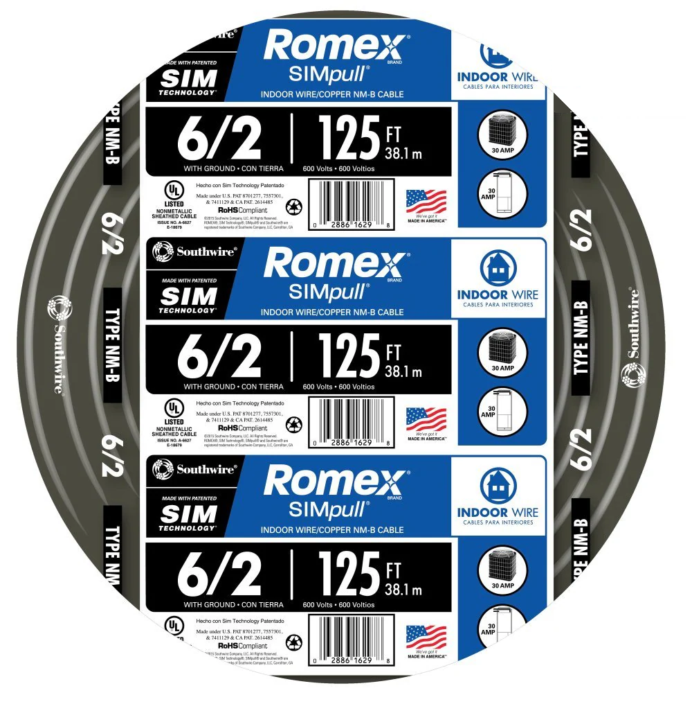 Southwire 125-ft 6/2 Romex SIMpull Stranded Indoor CU NM-B W/G Individual Pack (By-the-roll) 28894402