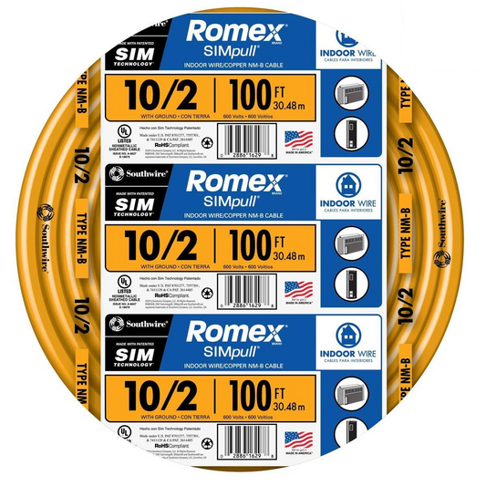 Southwire 100-ft 10/2 Romex SIMpull Solid Indoor CU NM-B W/G Individual Pack (By-the-roll) 28829028