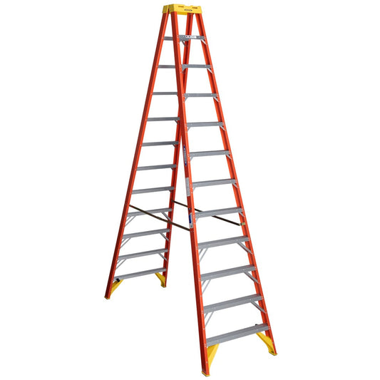 Werner 350 12-ft ( 16-ft Reach Height ) Fiberglass Type 1A - 300 lbs. Load Capacity Twin ladder