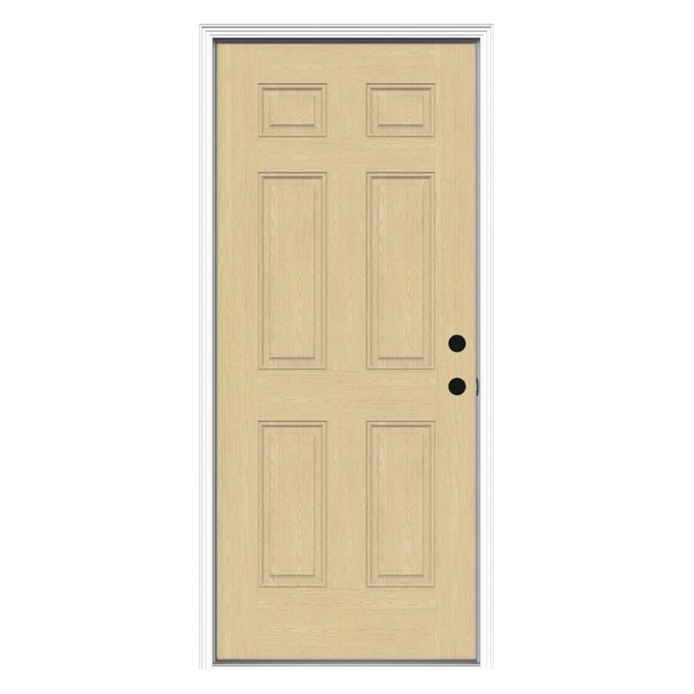 JELD-WEN 32-in x 80-in x 4-9/16-in Fiberglass No glass Left-hand inswing Unfinished Unfinished Prehung Front Door with Brickmould Insulating core