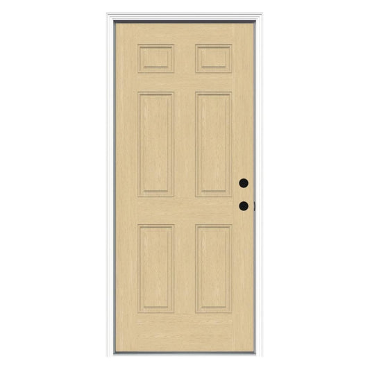 JELD-WEN 32-in x 80-in x 4-9/16-in Fiberglass No glass Left-hand inswing Unfinished Unfinished Prehung Front Door with Brickmould Insulating core