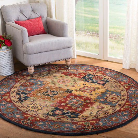Safavieh Heritage Terhat 8 x 8 (ft) Tufted Wool Red/Multi Round Indoor Floral/Botanical Oriental Spot Clean Only Area rug