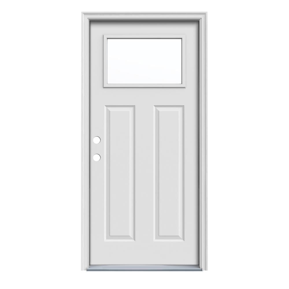 JELD-WEN 36-in x 80-in x 4-9/16-in Steel Craftsman Right-hand inswing Primed Prehung Front Door with Brickmould Insulating core