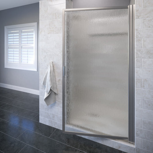 Basco Sopora Brushed nickel 24-1/4-in to 26-in W x 63.5-in H Framed Frosted/Patterned Glass Pivot Shower door