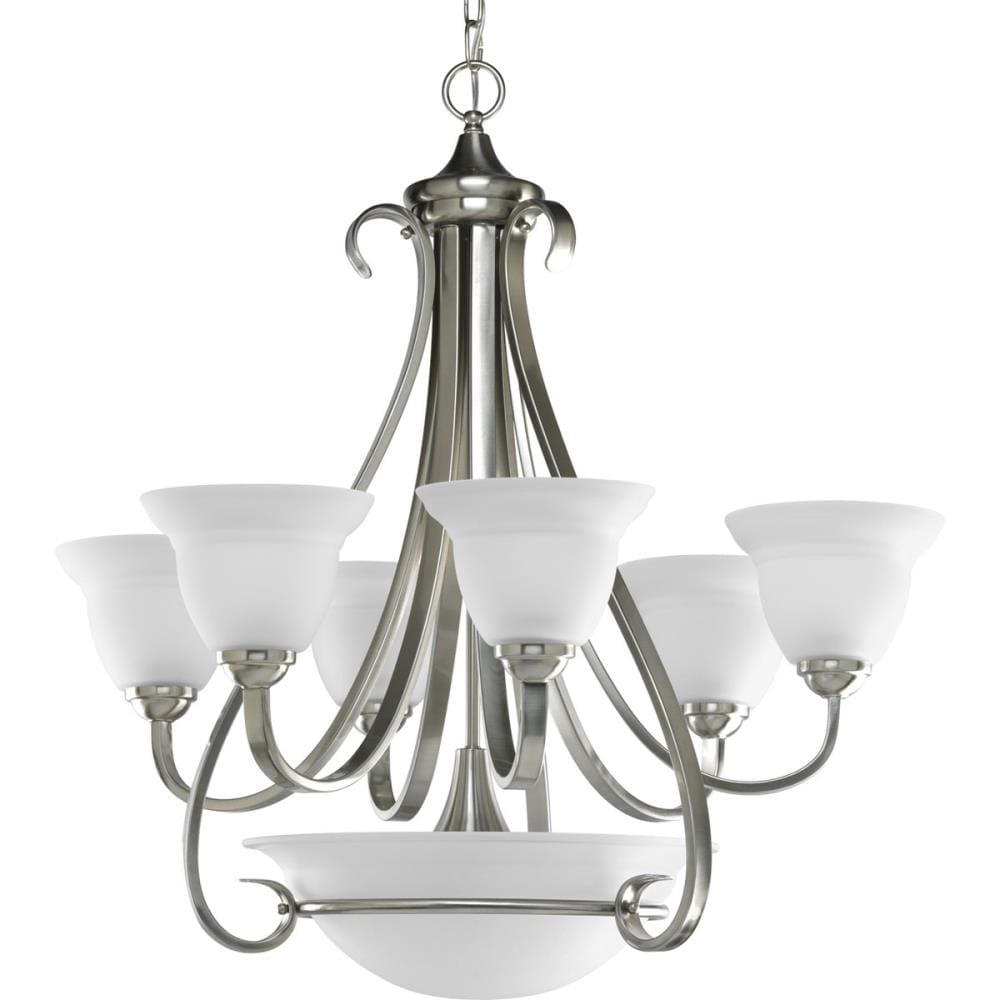 Progress Lighting Torino 6 -Light Brushed Nickel Transitional For Use in Bedrooms, Dining Rooms, Foyers, Kitchens, Living Rooms Chandelier 558989