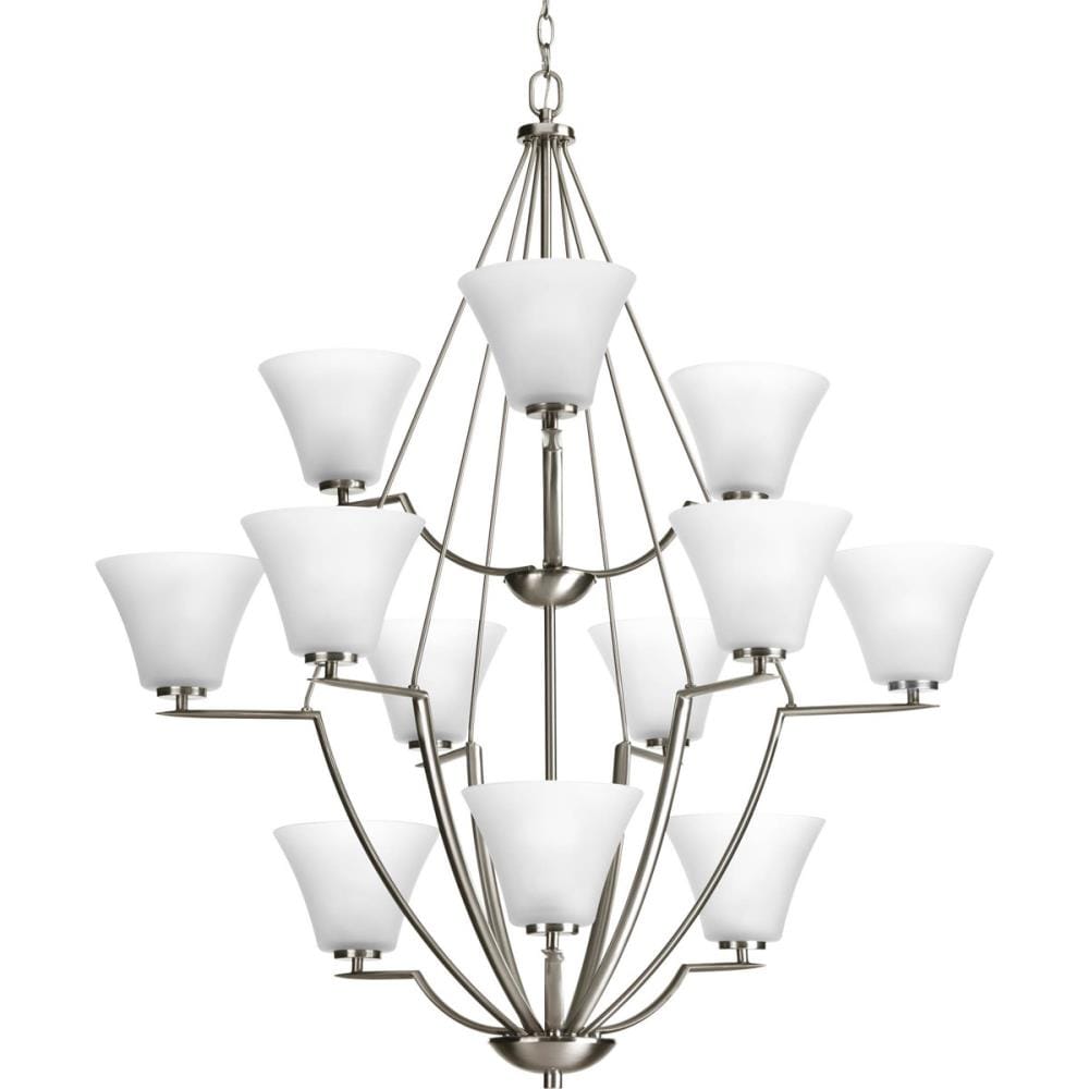 Progress Lighting Bravo 12 -Light Brushed Nickel Transitional For Use in Bedrooms, Dining Rooms, Foyers, Kitchens, Living Rooms Chandelier 559195