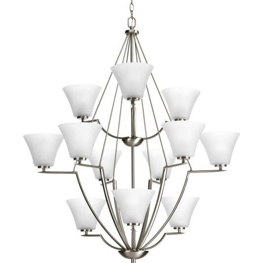 Progress Lighting Bravo 12 -Light Brushed Nickel Transitional For Use in Bedrooms, Dining Rooms, Foyers, Kitchens, Living Rooms Chandelier 559195