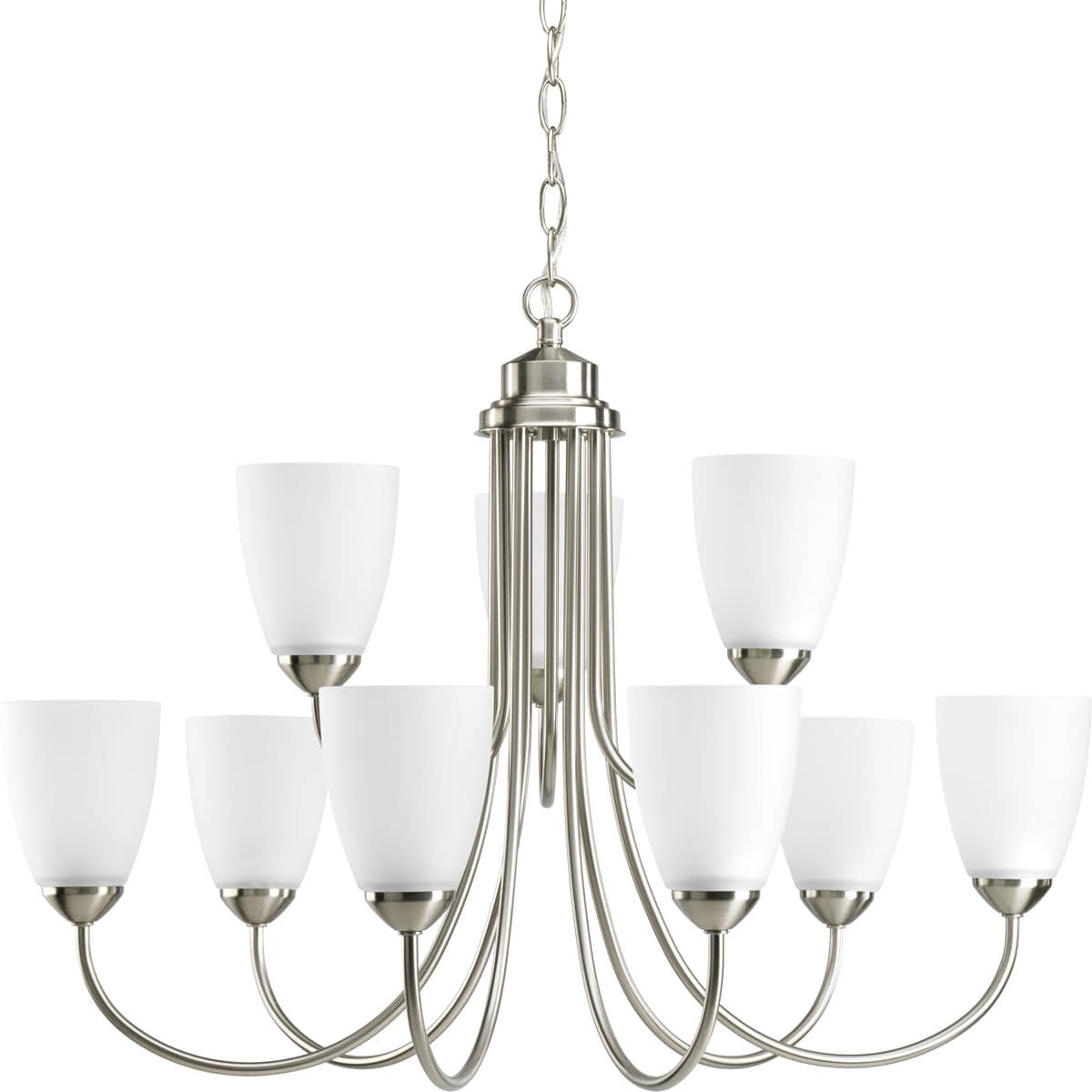 Progress Lighting Gather 9 -Light Brushed Nickel Transitional For Use in Bedrooms, Dining Rooms, Foyers, Kitchens, Living Rooms Chandelier 558795