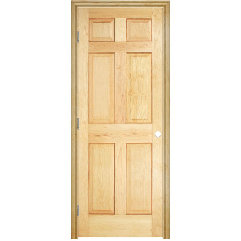 Masonite 30-in x 78-in Natural Solid core 6-panel Right hand Smooth Unfinished Pine Wood Split Jamb Single Prehung Interior Door with 351 Casing