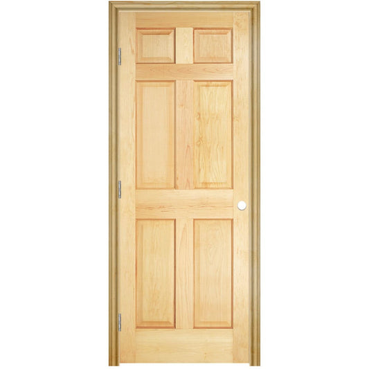 Masonite 30-in x 78-in Natural Solid core 6-panel Right hand Smooth Unfinished Pine Wood Split Jamb Single Prehung Interior Door with 351 Casing