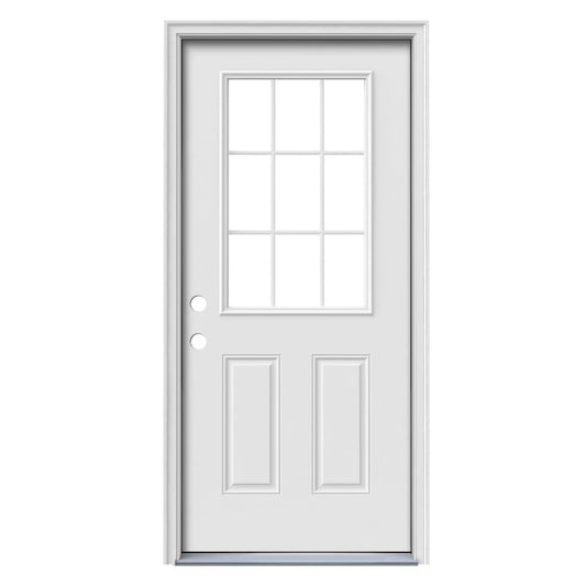 JELD-WEN 36-in x 80-in x Steel Half lite Right-hand inswing Primed Prehung Front Door Insulating core