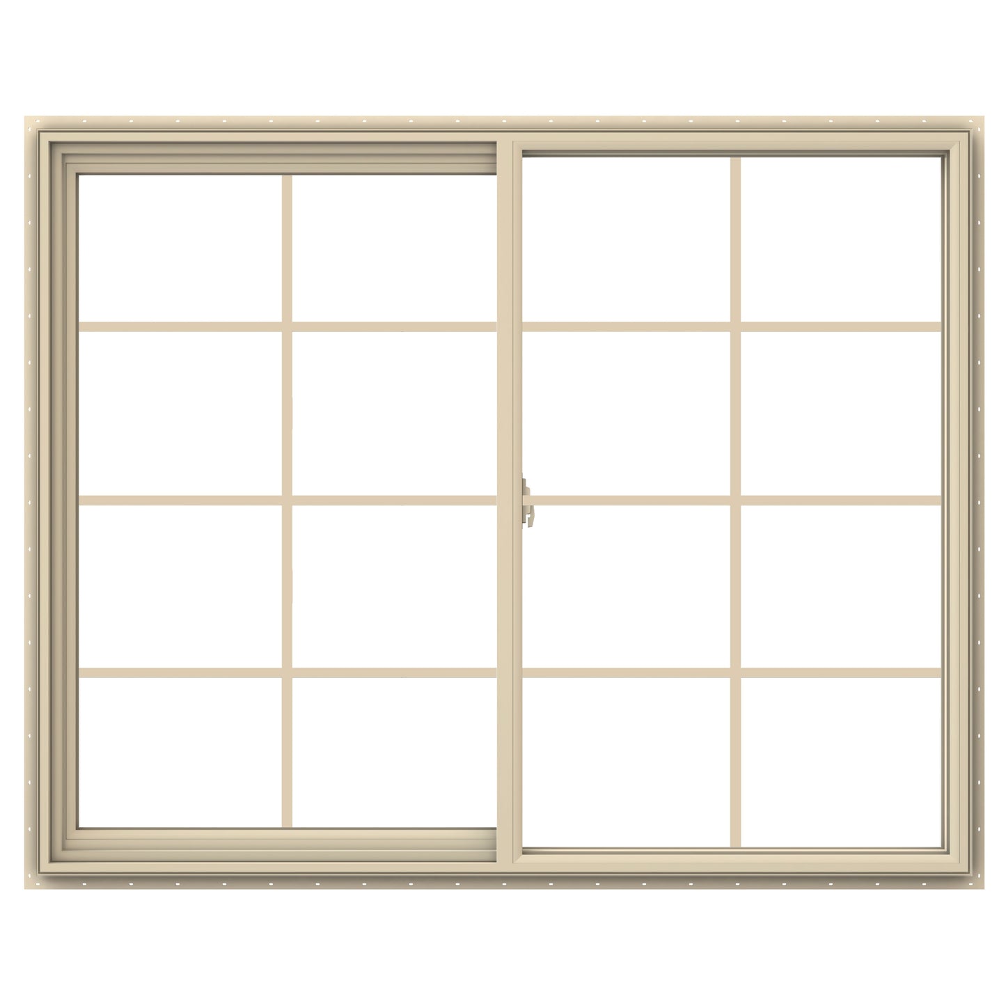 JELD-WEN V-2500 Almond Exterior Almond Interior Left-Handed Vinyl Sliding Window Annealed Glass with Grids (Full Screen Included)