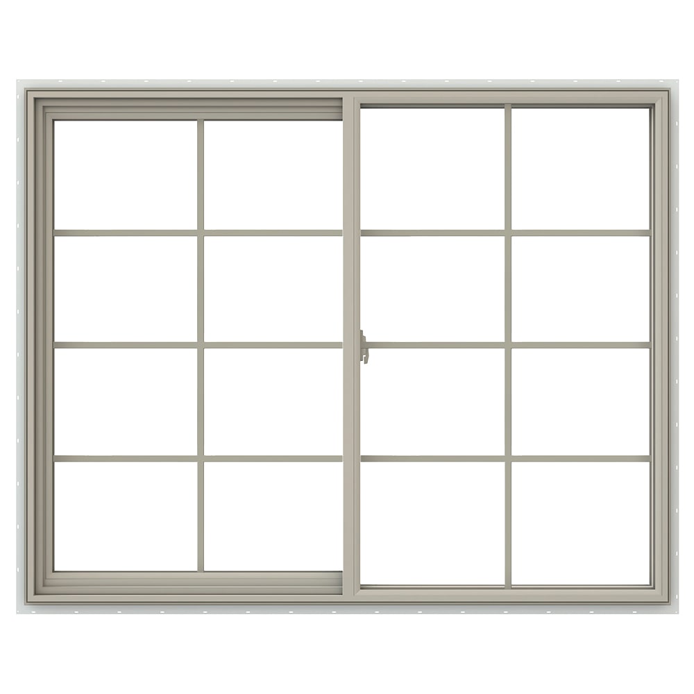 JELD-WEN V-2500 59-1/2-in x 47-1/2-in Desert Sand Exterior Desert Sand Interior Left-Handed Vinyl Sliding Window Annealed Glass with Grids (Full Screen Included)