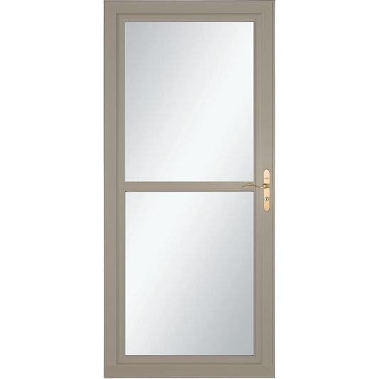 LARSON 80 Split Fullview (Tradewinds) 36-in x 81-in Sandstone Aluminum Reversible Hinge Storm Door with Retractable Screen ( Polished brass Handle Included )