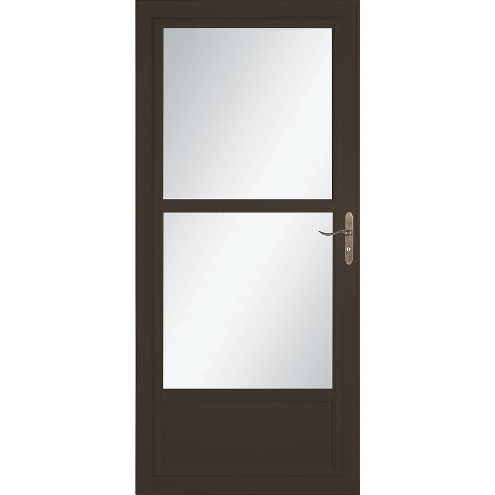 LARSON 80 Midview (Tradewinds) 32-in x 81-in Brown Aluminum Reversible Hinge Storm Door with Retractable Screen ( Antique brass Handle Included )