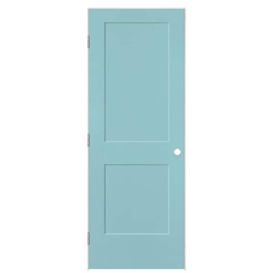 Masonite 28-in x 80-in Sea Mist Hollow core 2-panel square Right hand Smooth Prefinished Molded composite Flat Jamb Single Prehung Interior Door