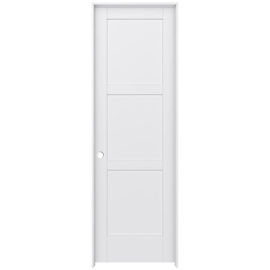 JELD-WEN 24-in x 96-in Primed 3-panel square Right hand Smooth Primed MDF Flat Jamb Single Prehung Interior Door