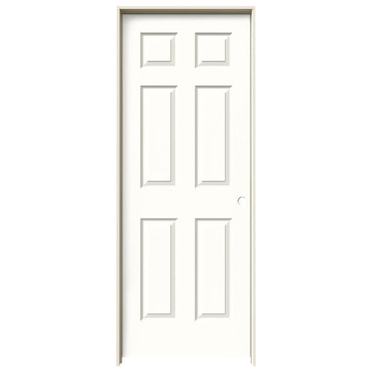JELD-WEN 28-in x 80-in Modern White Solid core 6-panel Left hand Textured Prefinished Molded composite Flat Jamb Single Prehung Interior Door