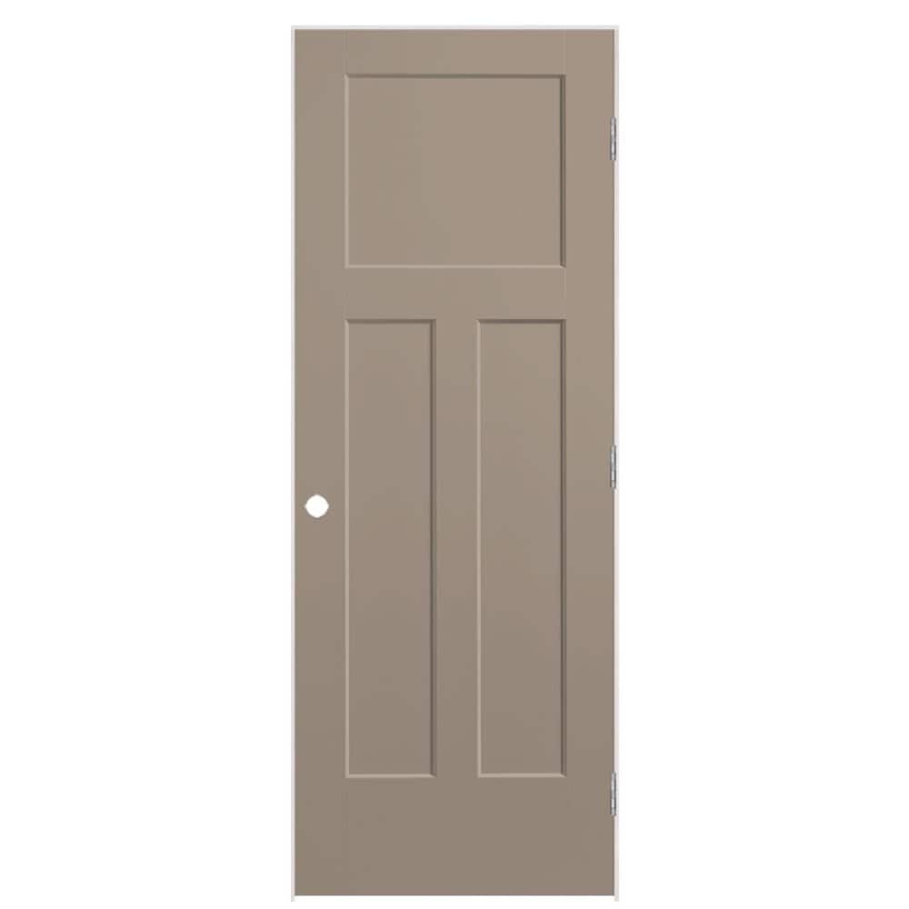 Masonite 36-in x 80-in Sand Piper Solid core 3-panel craftsman Left hand Smooth Prefinished Molded composite Flat Jamb Single Prehung Interior Door