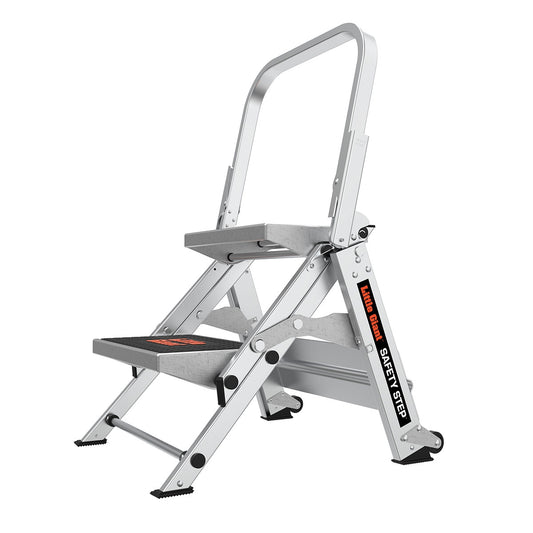 Little Giant Ladders Safety Step M2 2-Step 300-lb Capacity Silver Aluminum Foldable Step Stool 10210BA