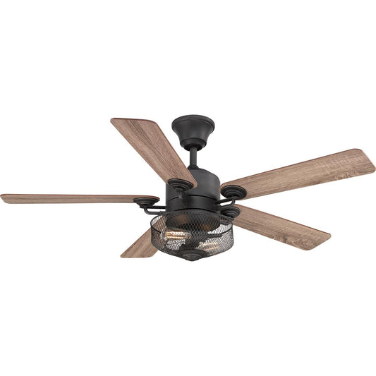 Progress Lighting Greer 54-in Gilded Iron with Walnut/Driftwood Blades Ceiling Fan With Light - Remote Included ( 5 -Blade ) 3311968