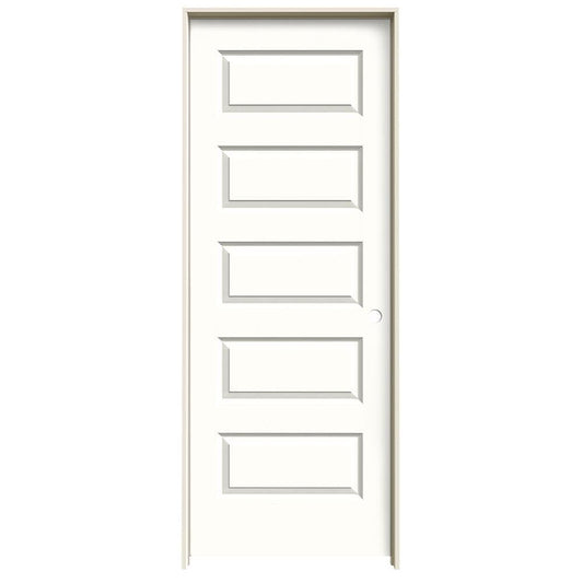 JELD-WEN 24-in x 80-in Modern White Hollow core 5-panel equal Left hand Smooth Prefinished Molded composite Flat Jamb Single Prehung Interior Door