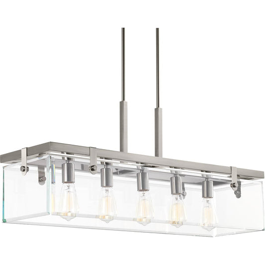 Progress Lighting Glayse 5 -Light Brushed Nickel Modern/contemporary Clear glass Linear Large Hanging Kitchen island light 1007374
