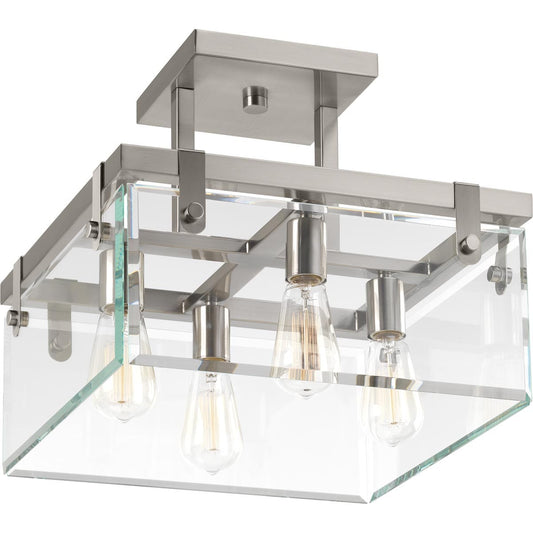 Progress Lighting Glayse 4 -Light 16.75-in Brushed Nickel Semi Flush Mount Light 1007610